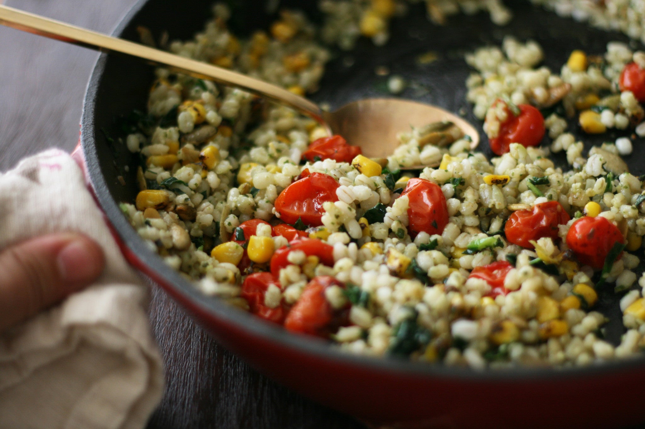 Lactation Recipes: Pesto Barley Salad with Roasted Cherry Tomatoes